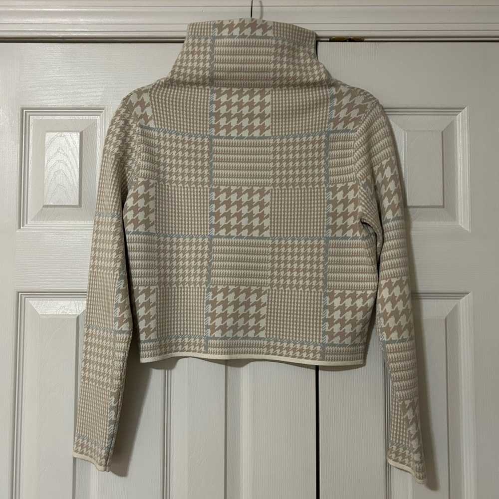 Club Monaco Beige and Cream Herringbone Cowl Neck Sweater